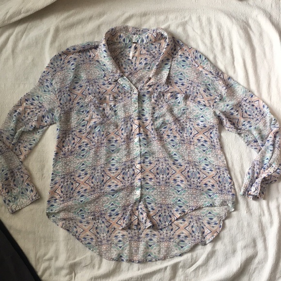 Free People easy Rider Geo Semi sheer Printed button Up Top - Picture 3 of 8
